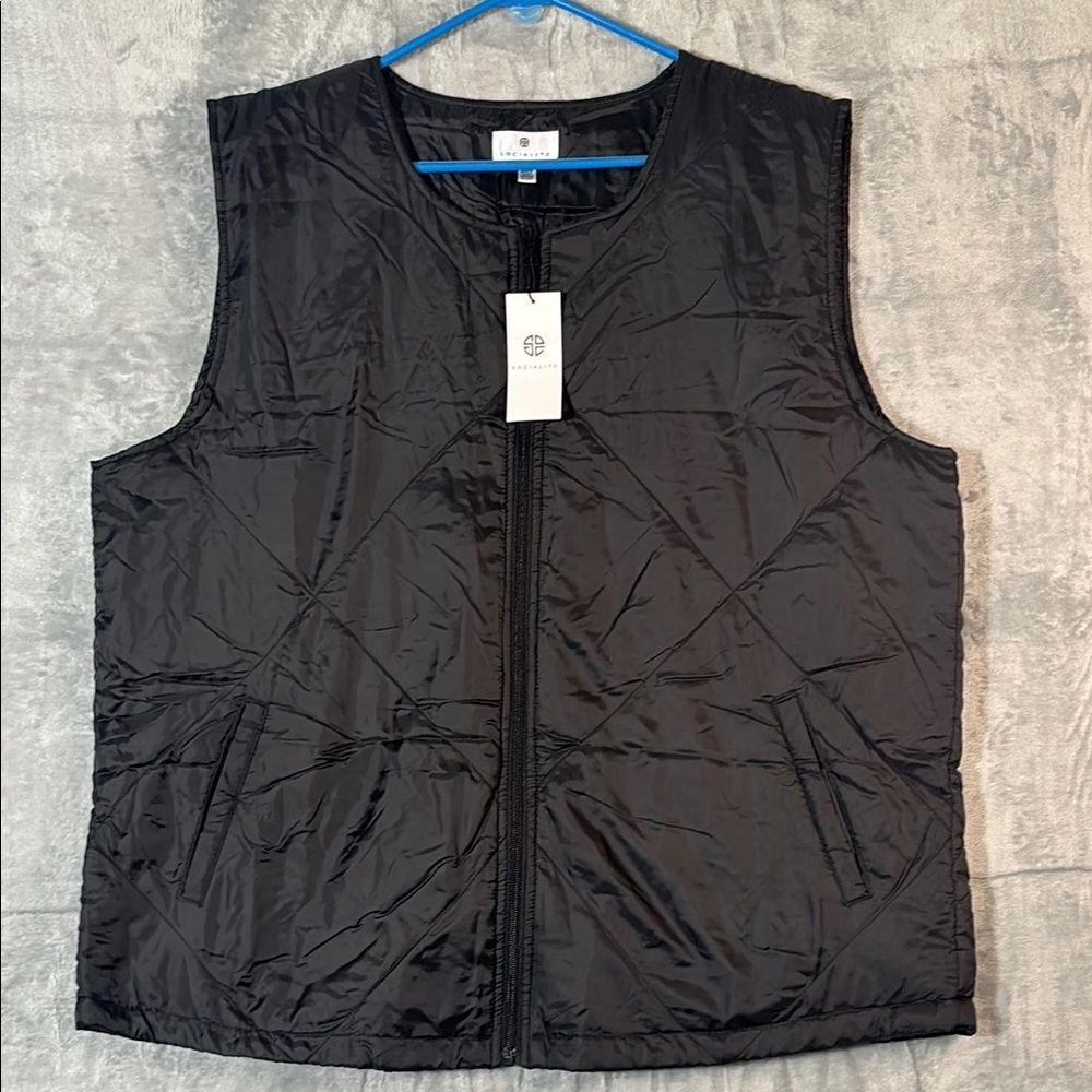 NWT New Socialite Black Full Zip Puffer Vest Size L/XL